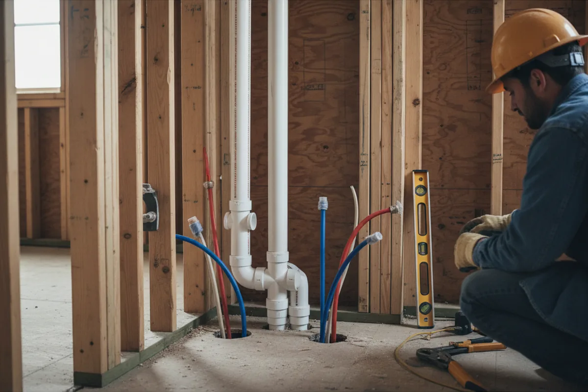 Drain and supply rough-in during Sump Pump Repair in Stillman Valley